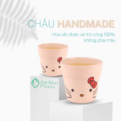 Chậu Đất Nung họa tiết Mèo