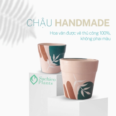 Chậu đất nung Song Lá
